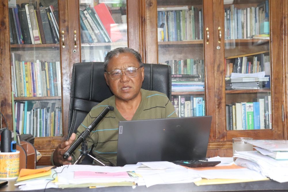 Sumi Literature Board Chairman Y Vihoshe Muru explains the cultural significance and enduring traditions of Tuluni during an interview with The Morung Express in Zunheboto on July 7. (Morung Photo)